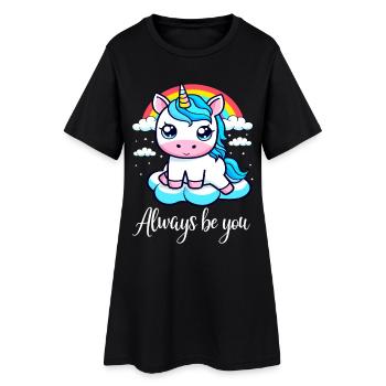 Cute Unicorn with Rainbow - Always Be You - Women’s T-Shirt Dress - black - Front