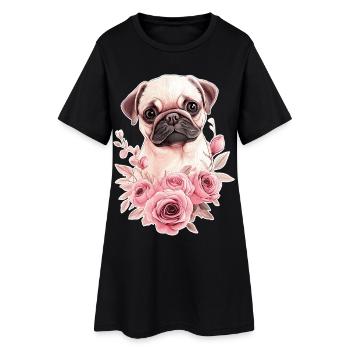 Carlin avec des fleurs - Robe T-shirt Femme - noir - Devant