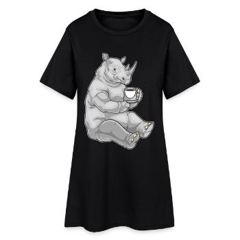 Tasse à café rhinocéros - Robe T-shirt Femme - noir - Devant