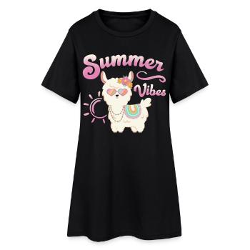 Lama Sommer Alpaka - Summer Vibes - Frauen T-Shirt-Kleid - Schwarz - Vorne