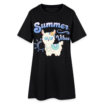 Lama Alpaga d’été - Ambiance estivale - Humeur estivale - Robe T-shirt Femme - noir - Devant