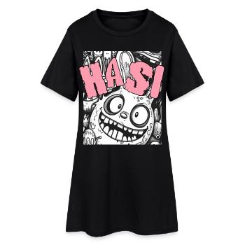 Ausgefallenes Cartoon-Gesicht mit Humor - Frauen T-Shirt-Kleid - Schwarz - Vorne