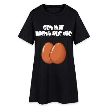 Humorvoller Eier-Print mit Spruch - Frauen T-Shirt-Kleid - Schwarz - Vorne