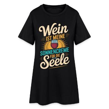 Wein als Sonnencreme der Seele - Frauen T-Shirt-Kleid - Schwarz - Vorne