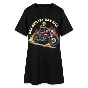 Totenkopf auf Motorrad mit Flammen - Frauen T-Shirt-Kleid - Schwarz - Vorne