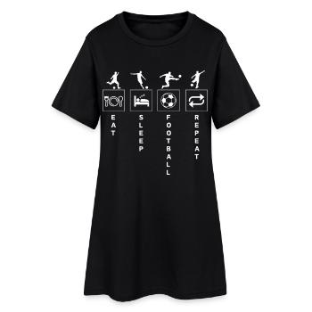 Lustige Fußball Sport Zitat Essen Schlaf Wiederholen - Frauen T-Shirt-Kleid - Schwarz - Vorne
