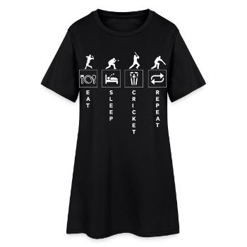 Drôle de cricket Sports Citation Manger Dormir Répéter - Robe T-shirt Femme - noir - Devant