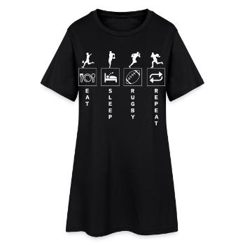Drôle Rugby Sports Citation Manger Dormir Répéter - Robe T-shirt Femme - noir - Devant