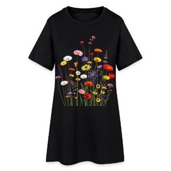 bunte Blumen - Frauen T-Shirt-Kleid - Schwarz - Vorne