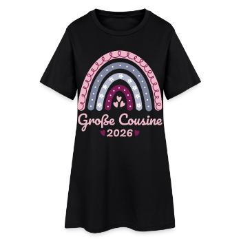 Große Cousine 2026 Regenbogen - Frauen T-Shirt-Kleid - Schwarz - Vorne