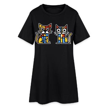 Illustration cubiste d’un chat et d’un chien - Robe T-shirt Femme - noir - Devant