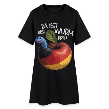 Wurm im Apfel mit Spruch - Frauen T-Shirt-Kleid - Schwarz - Vorne