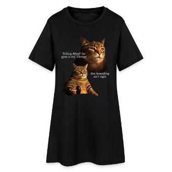Cat with dumbbell and life crisis - Women’s T-Shirt Dress - black - Front