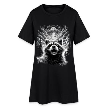 Waschbär Selfie Ufo Lustig Racoon Shirt - Frauen T-Shirt-Kleid - Schwarz - Vorne
