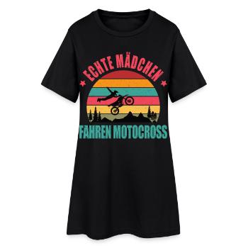 Motocross Geschenk Echte Mädchen Spruch Bikerin - Frauen T-Shirt-Kleid - Schwarz - Vorne