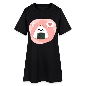 Onigiri kawaii en rose, rose avec cœur - Robe T-shirt Femme - noir - Devant
