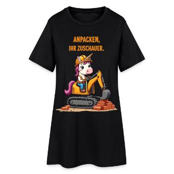 Einhorn Baggermeister - Frauen T-Shirt-Kleid - Schwarz - Vorne