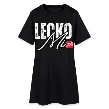 Lederoptik mit Lippenakzent - Frauen T-Shirt-Kleid - Schwarz - Vorne