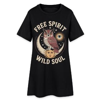 Mystische Eule Freigeist Wilde Seele Shirt - Frauen T-Shirt-Kleid - Schwarz - Vorne