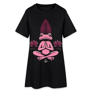 Yoga Frog - Grenouille méditant avec du lotus - Robe T-shirt Femme - noir - Devant