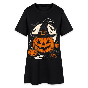 Citrouille d’Halloween avec chapeau de sorcière et araignée - Robe T-shirt Femme - noir - Devant