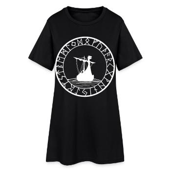 Weißes Wikinger-Langschiff und Kompass - Frauen T-Shirt-Kleid - Schwarz - Vorne