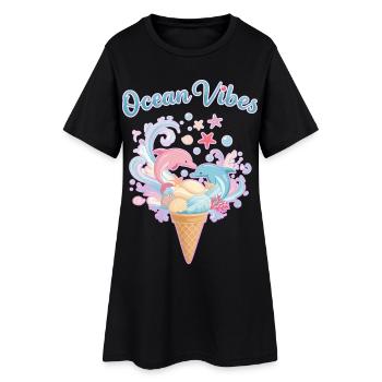 Eiscreme & Delfine Design 🍦🐬🐬 - Frauen T-Shirt-Kleid - Schwarz - Vorne