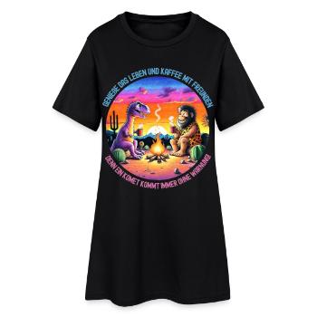 Camping de dinosaures et de lions - Robe T-shirt Femme - noir - Devant
