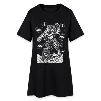 Chemise Music Big Cat : Vinyl Vibes & Tiger Sound - Robe T-shirt Femme - noir - Devant