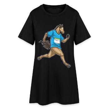 Pferd Jogger Joggen Sport - Frauen T-Shirt-Kleid - Schwarz - Vorne