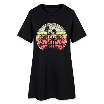 Tropische Sonnenuntergang Palmen Silhouette - Frauen T-Shirt-Kleid - Schwarz - Vorne