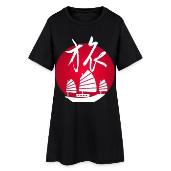 Reise nach Asien und zur roten (weißen) Sonne - Frauen T-Shirt-Kleid - Schwarz - Vorne
