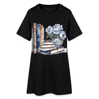 Livre classique illustré et composition florale - Robe T-shirt Femme - noir - Devant