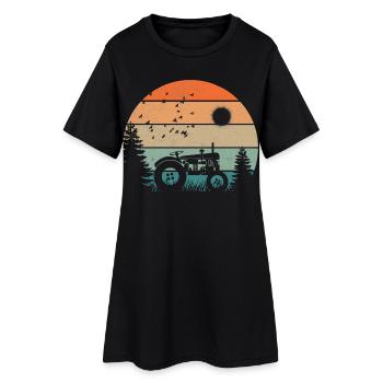 Oldtimer-Traktor bei pastellfarbenem Sonnenuntergang - Frauen T-Shirt-Kleid - Schwarz - Vorne