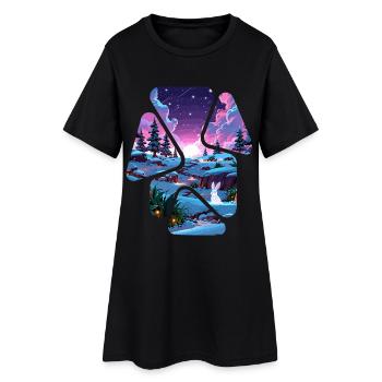 Paysage Neige Puzzle Fantaisie - Lapin blanc - Robe T-shirt Femme - noir - Devant