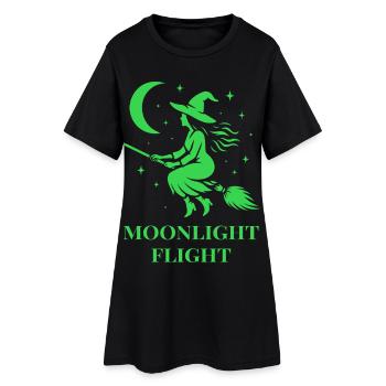 Hexe fliegt bei Mondlicht durch die Nacht - Frauen T-Shirt-Kleid - Schwarz - Vorne