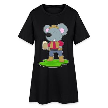 Maus Bier - Frauen T-Shirt-Kleid - Schwarz - Vorne