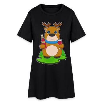 Rentier Flasche Rotwein - Frauen T-Shirt-Kleid - Schwarz - Vorne