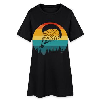 Gleitschirm Retro Landschaft - Frauen T-Shirt-Kleid - Schwarz - Vorne