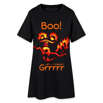 Feuriger Cartoon-Drache mit humorvollem Text Buh! - Frauen T-Shirt-Kleid - Schwarz - Vorne