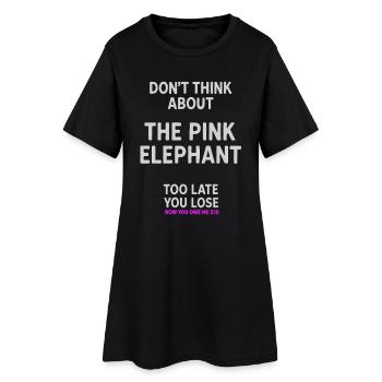 Lustiges rosa Elefanten-Warnzitata - Frauen T-Shirt-Kleid - Schwarz - Vorne