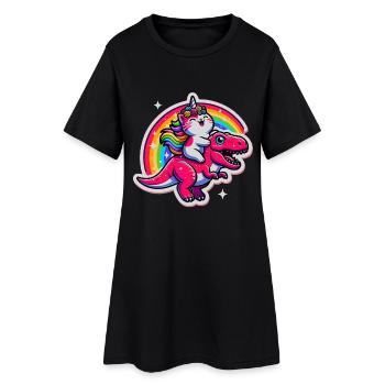 Buntes Einhorn T-Rex Fusion Illustration - Frauen T-Shirt-Kleid - Schwarz - Vorne