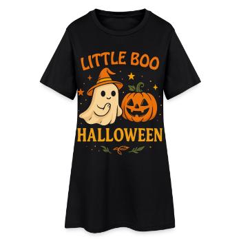 Little Boo fantôme avec motif de citrouille Halloween - Robe T-shirt Femme - noir - Devant