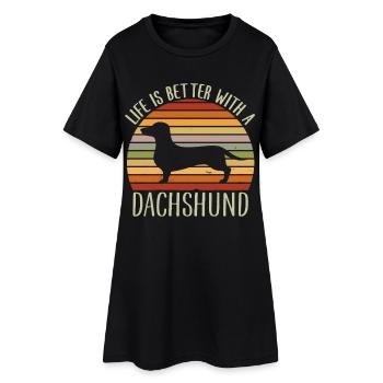 Das Leben ist besser mit einem Dackel - Frauen T-Shirt-Kleid - Schwarz - Vorne