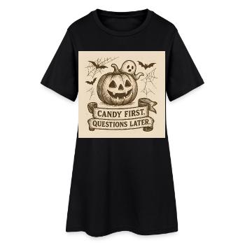 Halloween pumpkin with ghost and banner - Women’s T-Shirt Dress - black - Front