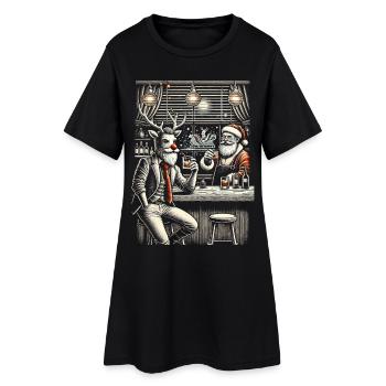 Festive Reindeer and Santa Bar Scene - Women’s T-Shirt Dress - black - Front