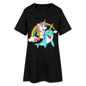 Licorne et Narval Aventure rentrée scolaire - Robe T-shirt Femme - noir - Devant