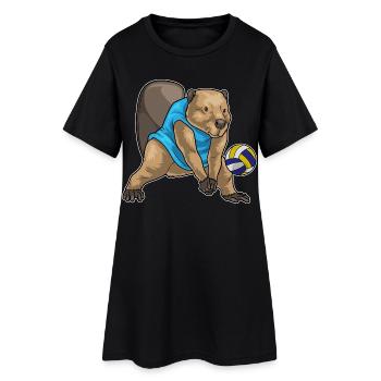 Biber Volleyballspieler Volleyball - Frauen T-Shirt-Kleid - Schwarz - Vorne
