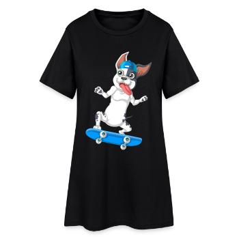 Skateboard énergique bouledogue français design - Robe T-shirt Femme - noir - Devant