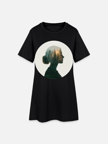 Rêves de forêt dans le profil des femmes - Robe T-shirt Femme - noir